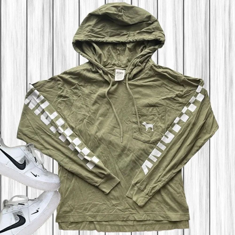PINK Victoria's Secret Women's Hoodie Drawstring Shirt Olive Green Size XS